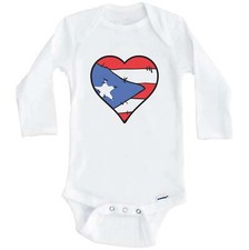 Puerto Rico Heart Puerto Rican Flag Long Sleeve Baby Bodysuit