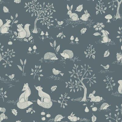44129 - Apelviken2 Woodland Animals Blue Galerie Wallpaper