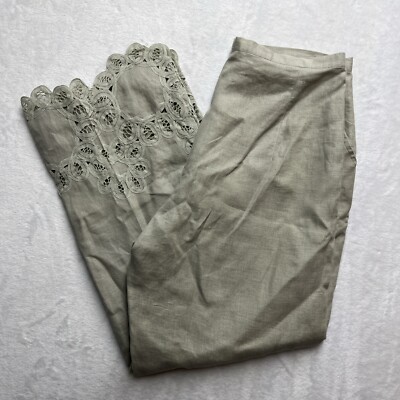 NOA NOA Embroidered Wide Leg Linen Pants Womens Small Beige Lagenlook Coastal