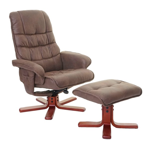 Tv-Sessel Mit Hocker HWC-E30, Relaxsessel Fernsehsessel, Wildlederimitat Braun-image
