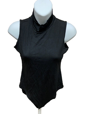 Mango Pop Bodysuit Womens Size Medium New Black Sleeveless Mock Turtleneck