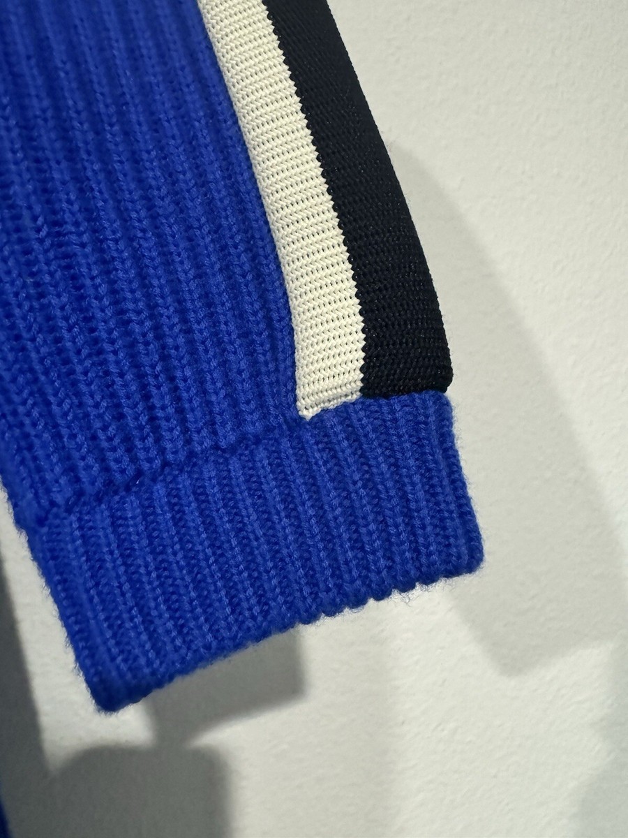 Tory Burch 100% Wool Striped Sleeve Crewneck Blue Val Sweater Sz S