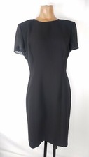 Donna Morgan Midi Career Casual Little Black Dress Sz 8 Buttons Sheer Sleeves