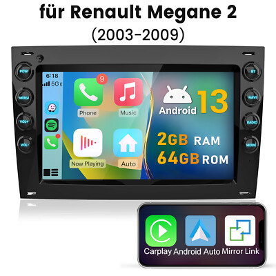 64GB Für Renault Megane II 2 2002-2009 GPS Nav Android 13 Catplay Autoradio DAB+