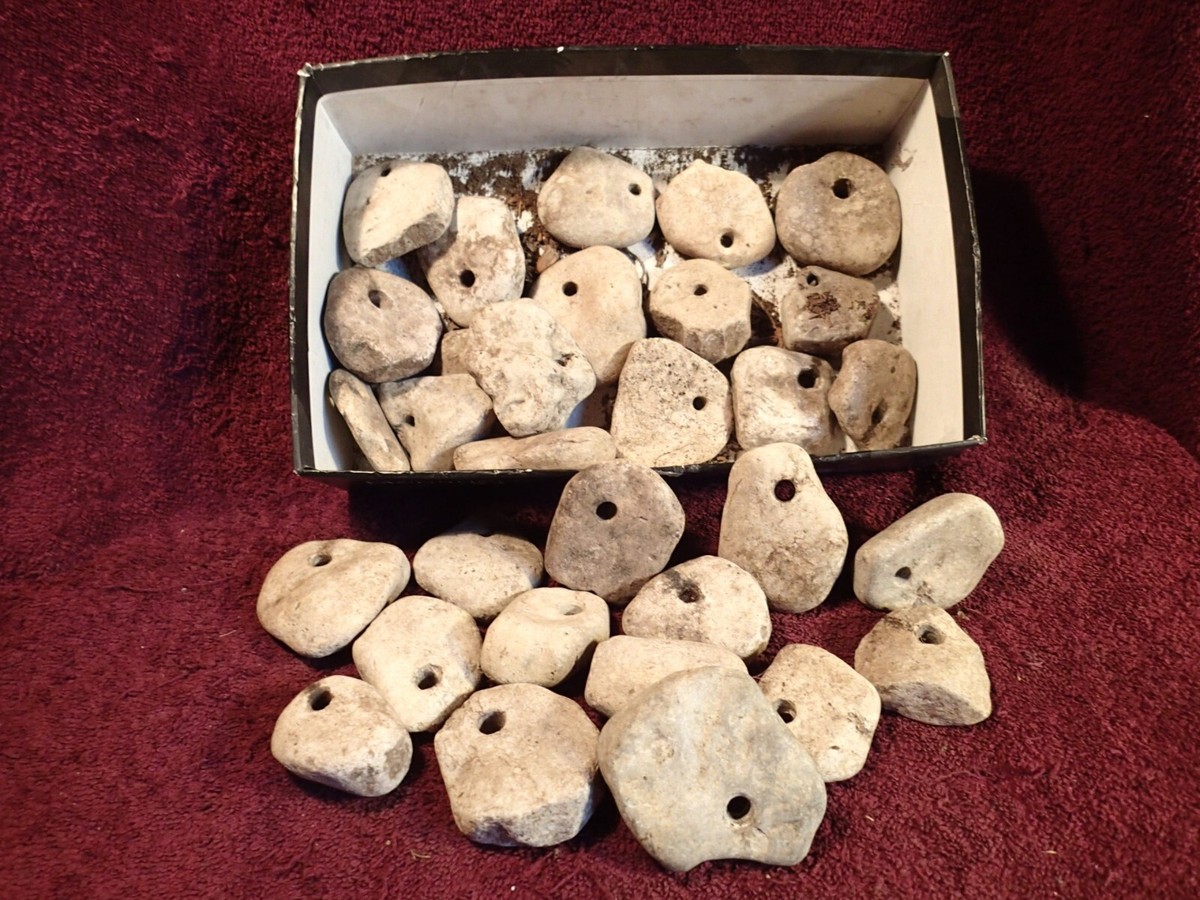 antique fishing net weights 12 ANTIQUE 1800-s HARD ROCKS / FISHING NET WEIGHTS HANDDRILLED HOLES  SCANDINAVIA