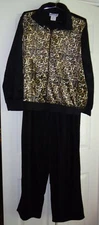 Woman XLP 2 Piece Set Black Leopard Print Zip Jacket & Pants