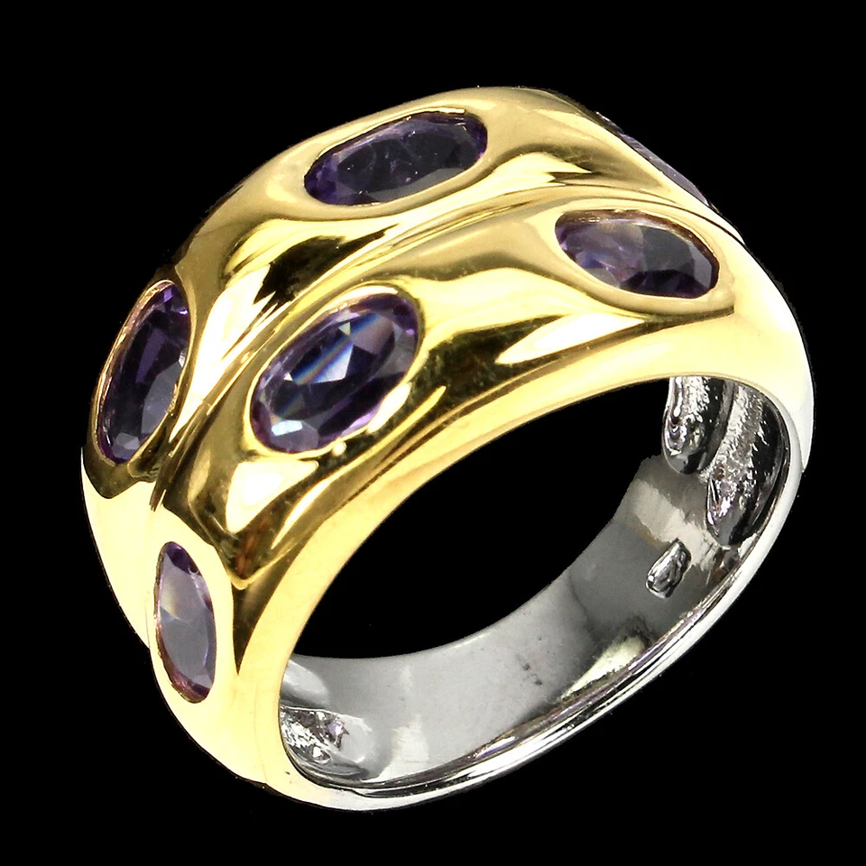 925 Anello Argento Sterling Ovale Ametista Viola 6x4mm Gemma Gioielli Misura 6.5 - Immagine 2 di 4