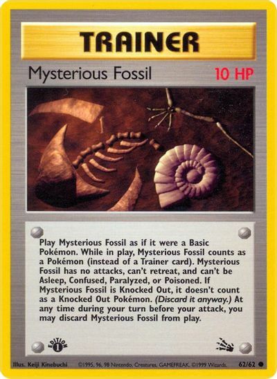 1st Edition Mysterious Fossil 62/62 - Fossil - Pokemon Card - Near