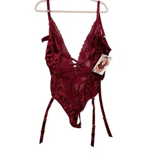 Oh La La Cheri Velvet Lace Bodysuit Garter Straps Lingerie Teddy
