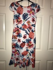 Betsey Johnson Pineapple Parrot Tropical Print Ruffle Dress Size 4