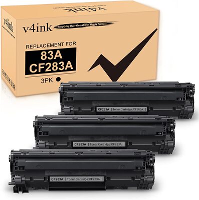 V4INK 3Pk CF283A 83A Toner Cartridges for HP LaserJet Pro MFP M127fn M127fw M125