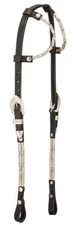 Silver Ferrule Double Ear Show Headstall - Bridle - Black Leather