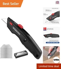 Heavy Duty Utility Knife Aluminum Retractable Box Cutter with 10 Blades