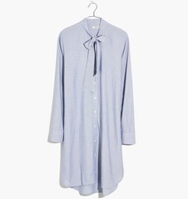 Madewell Silverbell Tie Neck Long Sleeves Shirt Tunic Mini Dress Stripe Sz SMALL