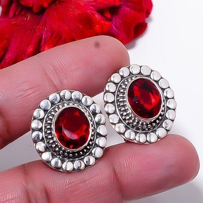 Red Garnet Designer Handmade 925 Sterling Silver Earring 0.94'' E10889126134