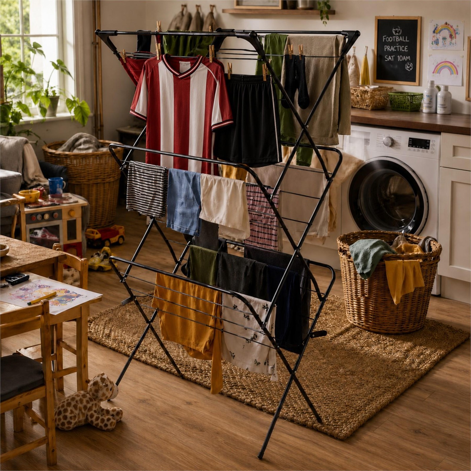B&Q - 3 Tier Foldable Clothes AirerIndoor Outdoor Home Kitchen Compact Folding Collapsible Laundry Drying Rack - Image 2