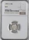 1892-S  10C BARBER SILVER DIME  "SAN FRANCISCO"  NGC G4  #8404751-024