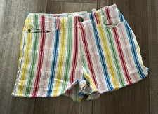Mini Boden Kids Girls Rainbow Stripe Shorts Pocket Size 13 Denim
