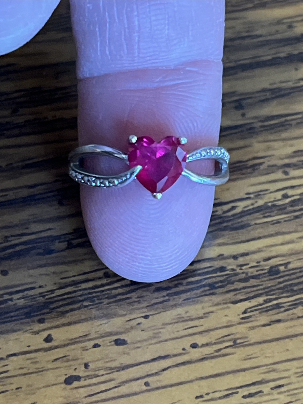 Sterling Silver Heart-Shaped Created Ruby & Diamo… - image 2