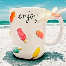 Rae Dunn ENJOY Mug With COLORFUL Popsicle Pops Summer NEW
