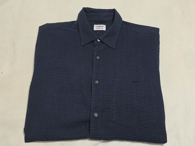 Aspesi Seersucker Navy Blue Button-up Long Sleeve Beachy Shirt Medium 