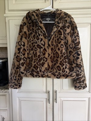 UGG Elaina Sherpa Faux Fur Zip-up Jacket Cliff Multi Women's Size S Cheetah