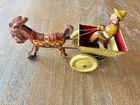 Vintage Marx Tin Wind Up Toy Farmer in Cart Pulled By Donkey Marked MAR