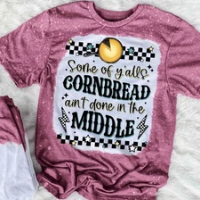 Gildan Soft style Bleached Tee, Y'all Cornbread Ain't Done  Graphic Bleached Tee