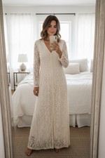 Zara Ecru Long Lace Dress With Long Sleeves And Button Front - M