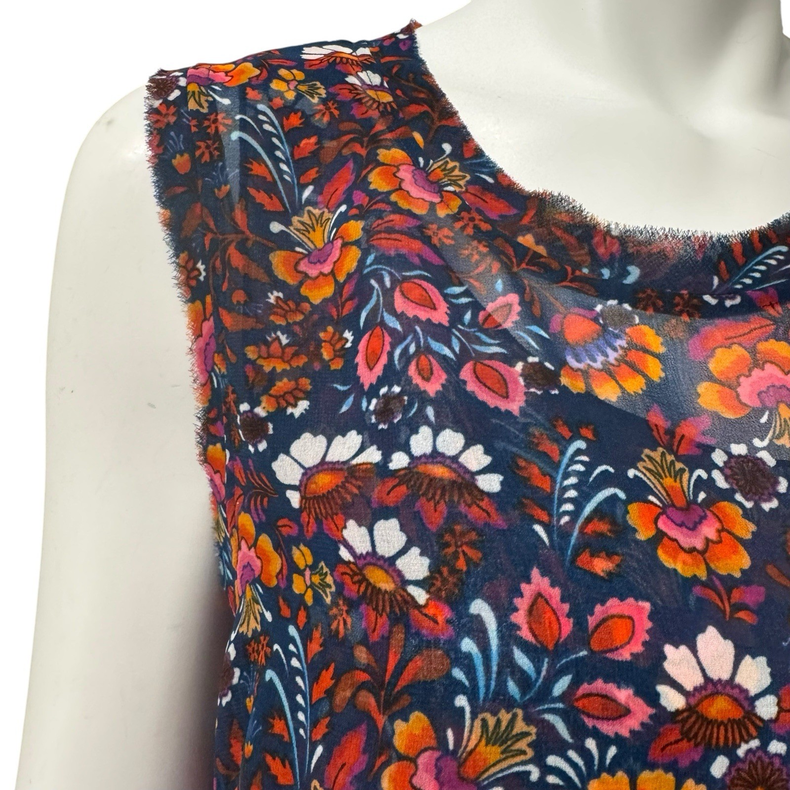 CABI #5391 Lyndsey Tank Top Size M Sheer Chiffon Floral Print Sleeveless Blouse