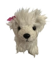 White Toy Terrier Yorkie Bichon Dog Stuffed Animal Plush Pink Bow So Cute
