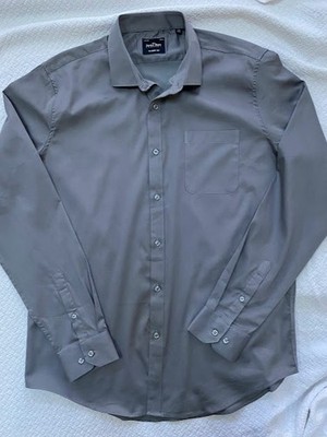 The Savile Row Co Mens Dress Shirt Classic Fit L Gray Work Formal