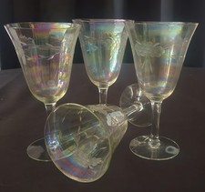 Vintage Iridescent Floral Etched Wine Glasses...