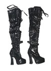 Black Patent Leather Thigh-High Platform Boots Lace-Up Buckle Zipper Round Toe — photo 3