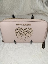 Michael Kors Pink Zip-Around Women's Wallet with Studded Heart, Credit Card