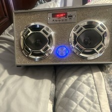 Silver Bluetooth Boombox Speaker with USB Connectivity and LED Light