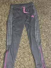 Adidas Women  s Track Pants Gray Pink Stripes Zip Ankle Size XS Excellent
