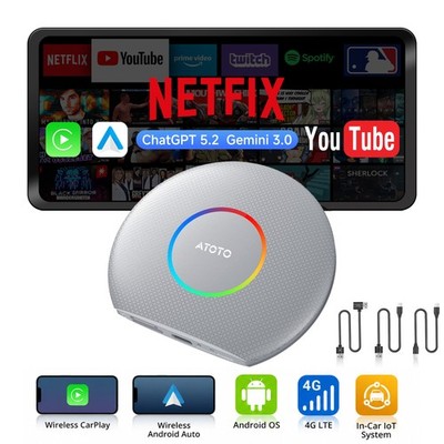 ATOTO Magic AI Box Wireless Carplay &Android Auto Adapter GPS 4G LTE for YouTube