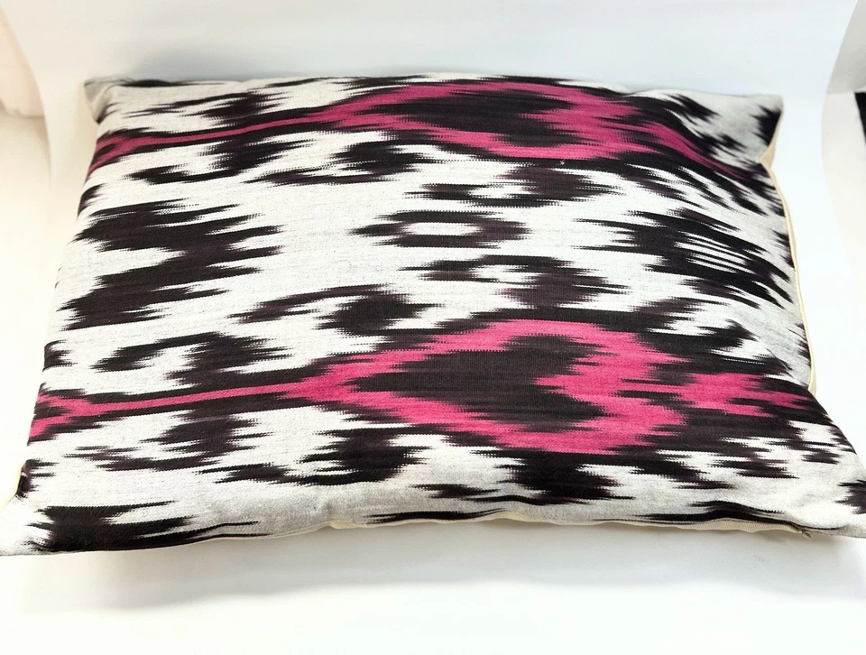 Chiara Ikat Lumbar Feather  Pillow 24”x15 Beautiful Authentic Uzbek Ikat - Image 4 of 4