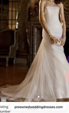 David's Bridal Galina Signature Sz 8 Wedding Dress Tulle Overlay W/Sequin SKP383