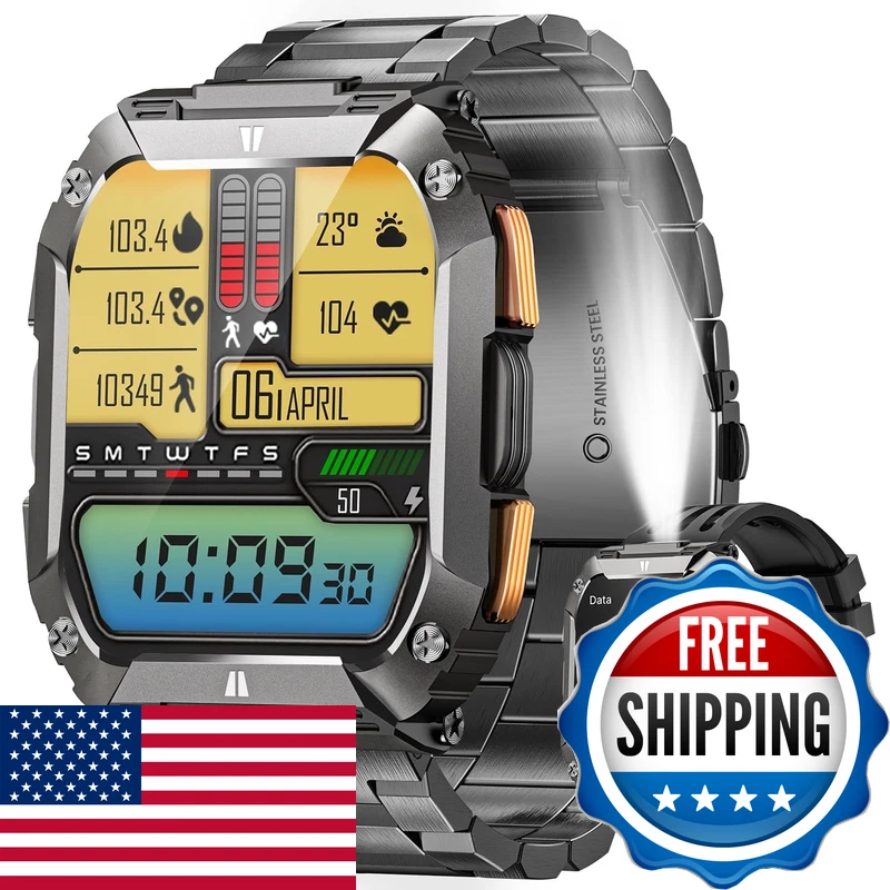 Fosmet Smart Watches For Men 1.95 Fitness Watch Military Smart Watch 100 Days