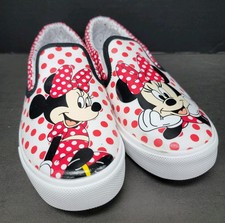 DISNEY Minnie Mouse Girls Multi-Size Twin Gore Slip-On Shoes Canvas Print - New