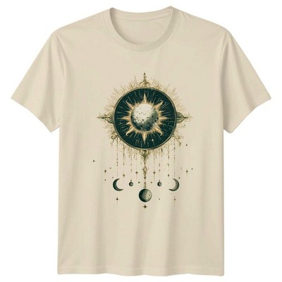 Verziertes himmlisches T-Shirt Sonne und Mond Boho Hexerei Astrologie