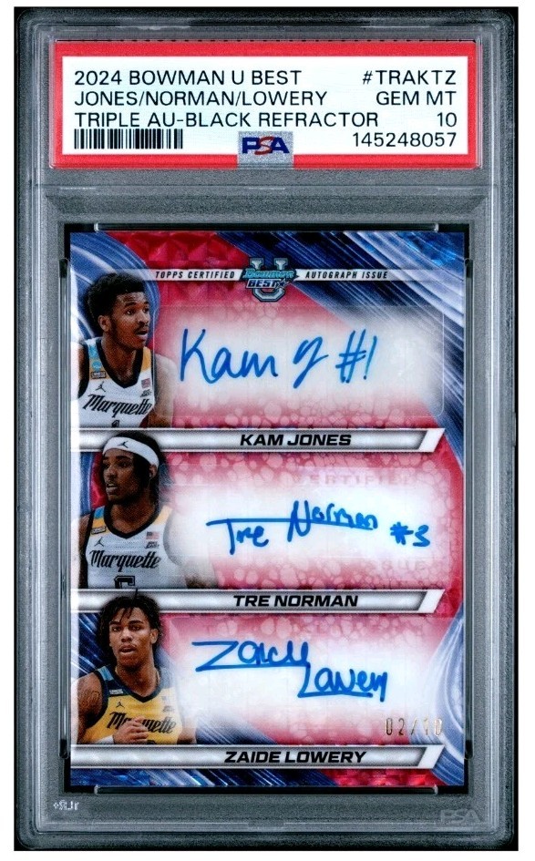 ユマサーマン　サイン　オートグラフ　8×10インチ　オートマニア　SWAU 2024-25 Bowman University Best - Triple Autographs Kam Jones