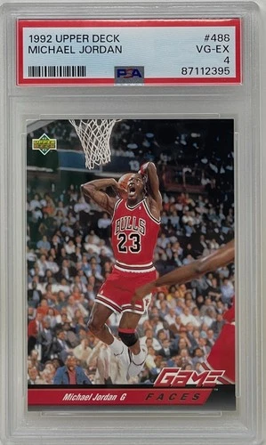 Michael Jordan 1992 Upper Deck Game Faces Bulls NBA Basketball Card #486 PSA 4