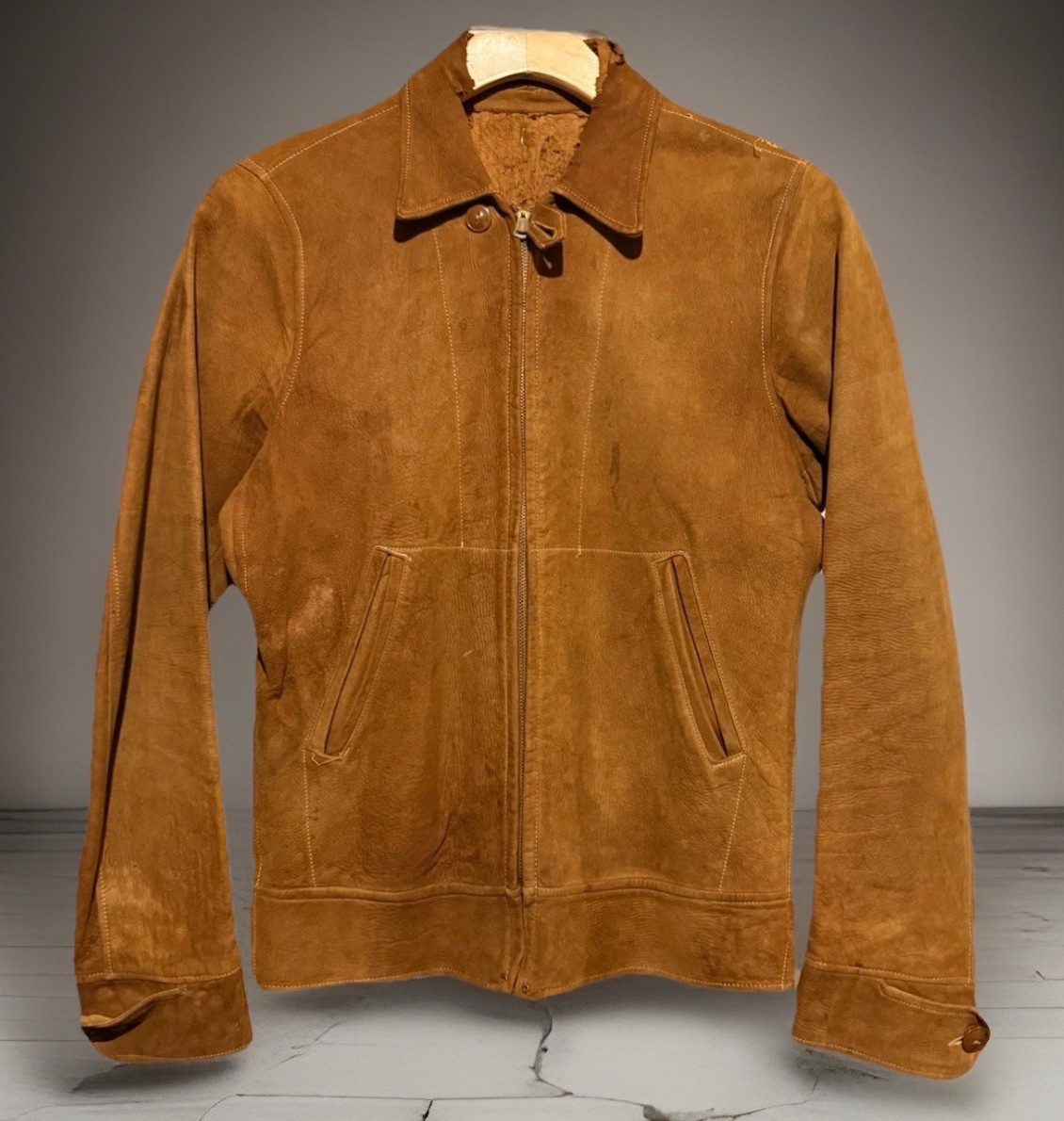 VTG 1930s Montgomery Ward Leather Suede Roughout Jacket Mens Brown