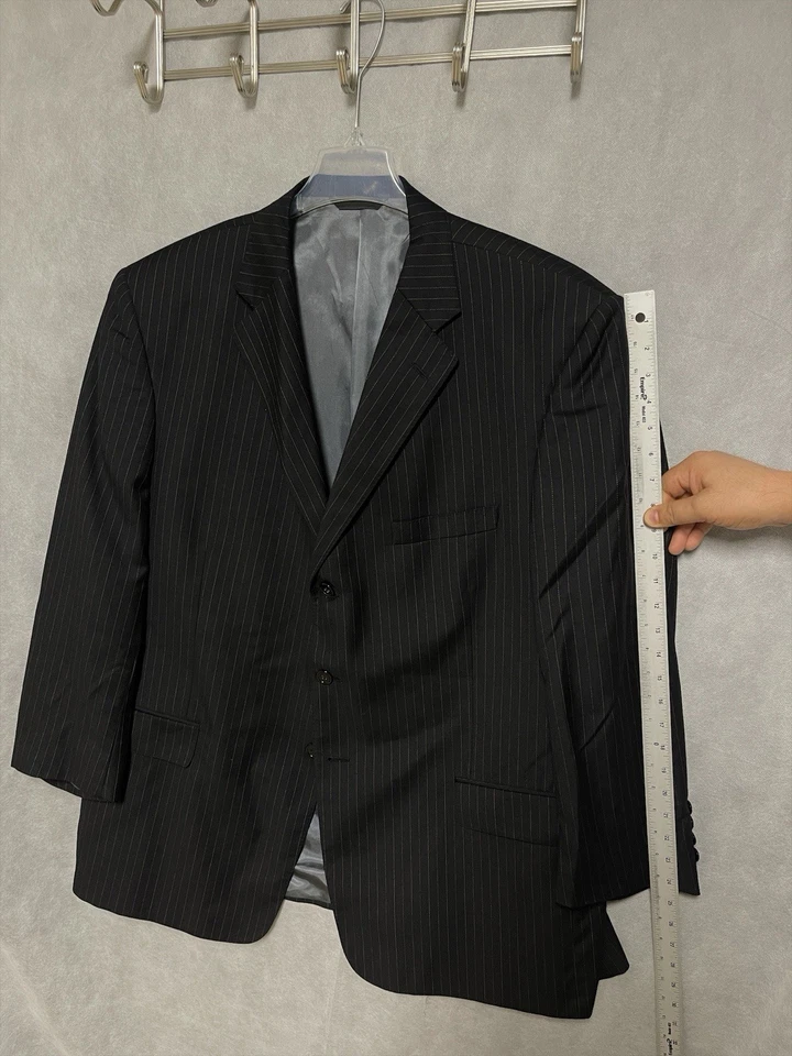 Loro Piana Suit Men 50R Black Striped Italy Super 120 Wool 44X30 Pants by Tallia - Image 4 of 4