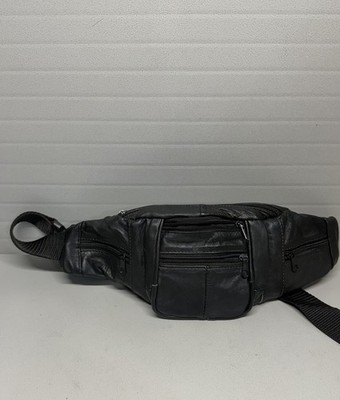 Black Smooth Leather Small-Medium Fanny Pack Belt Bag -EXCELLENT CONDTN!