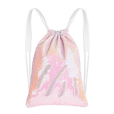 MHJY Sparkly Drawstring Backpack Mermaid Sequin Dance Bag Sports Gym Beach Sw...