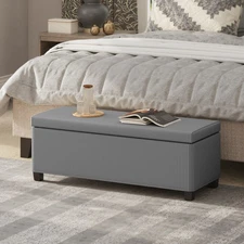 44 Inches Storage Ottoman Bench with Lid, Legs, Foot Rest, Gray